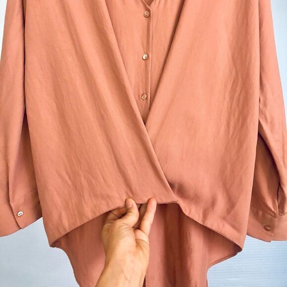 Zara Dusty Rose High Low Long Sleeve V-Neck Blouse/ Sz XS - Picture 4 of 8